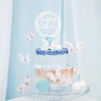 Cake Topper Happy Birthday rund silber 17cm