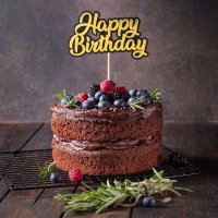 Cake Topper Happy Birthday schwarz gold 19cm