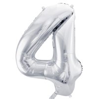 Folienballon Zahl Nr. 4 silber 86cm