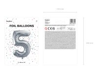 Folienballon Zahl Nr. 5 silber 86cm