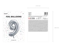 Folienballon Zahl Nr. 9 silber 86cm