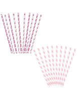 10x Papierstrohhalm Streifen weiß rosa
